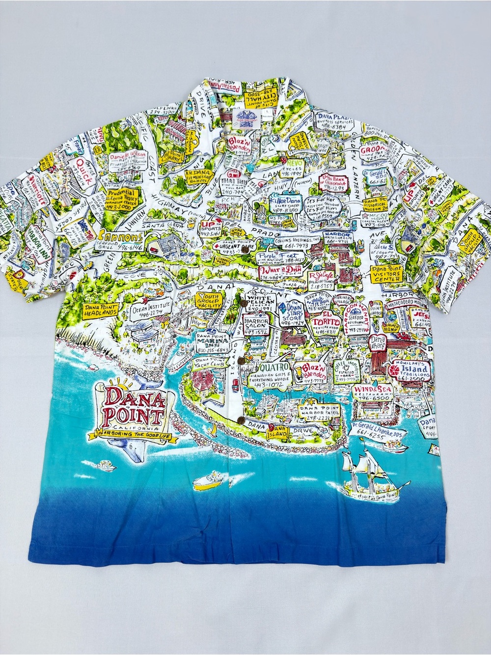 Aloha Shirt Man Dana Point California Map Hawaiian Camp Shirt Size L